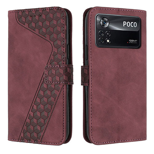 Leather Case Stands Flip Cover Holder H04X for Xiaomi Redmi Note 11E Pro 5G Red Wine