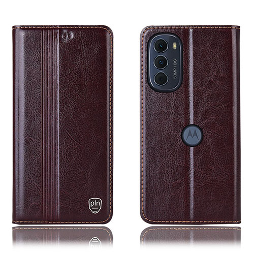 Leather Case Stands Flip Cover Holder H05P for Motorola Moto Edge (2022) 5G Brown