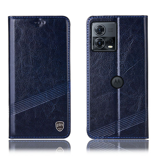 Leather Case Stands Flip Cover Holder H05P for Motorola Moto Edge 30 Fusion 5G Blue