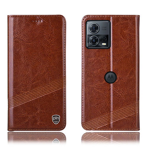 Leather Case Stands Flip Cover Holder H05P for Motorola Moto Edge 30 Fusion 5G Light Brown