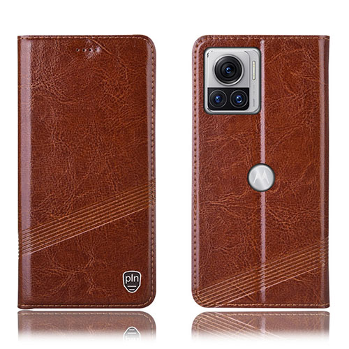 Leather Case Stands Flip Cover Holder H05P for Motorola Moto Edge 30 Ultra 5G Light Brown