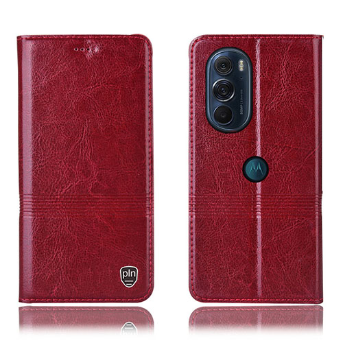 Leather Case Stands Flip Cover Holder H05P for Motorola Moto Edge X30 5G Red