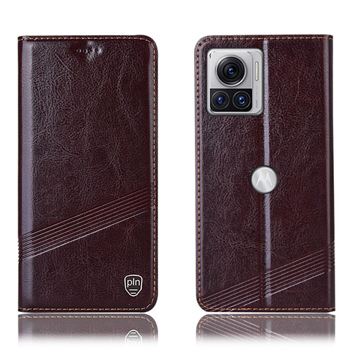 Leather Case Stands Flip Cover Holder H05P for Motorola Moto Edge X30 Pro 5G Brown