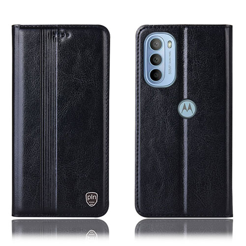 Leather Case Stands Flip Cover Holder H05P for Motorola Moto G31 Black