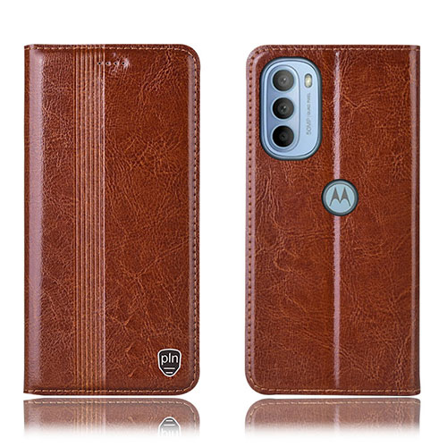 Leather Case Stands Flip Cover Holder H05P for Motorola Moto G31 Light Brown