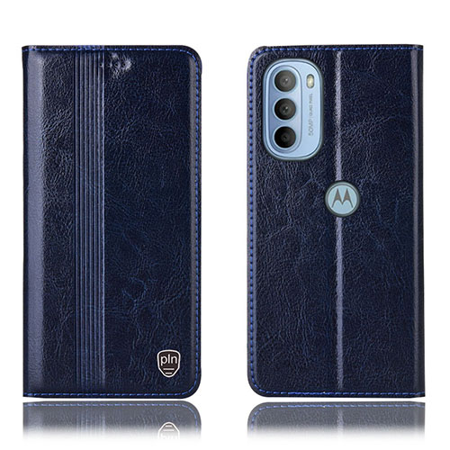 Leather Case Stands Flip Cover Holder H05P for Motorola Moto G41 Blue