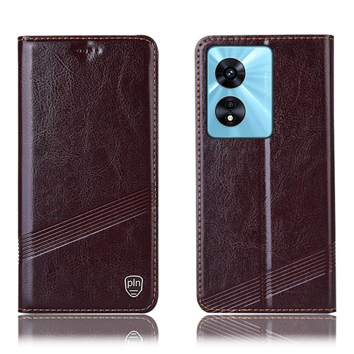 Leather Case Stands Flip Cover Holder H05P for Oppo A18 Brown