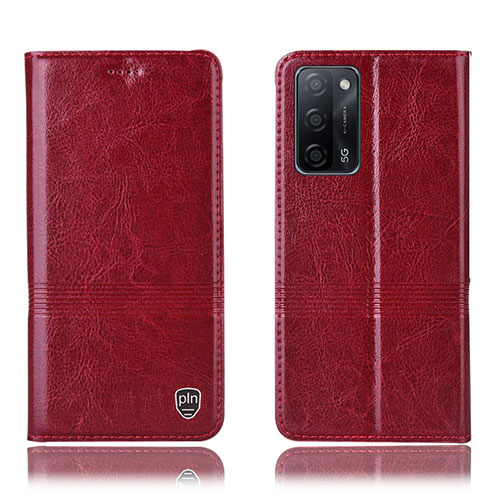 Leather Case Stands Flip Cover Holder H05P for Oppo A55 5G Red