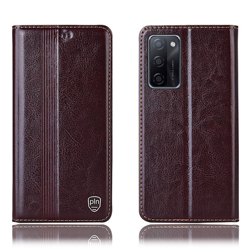 Leather Case Stands Flip Cover Holder H05P for Oppo A55S 5G Brown