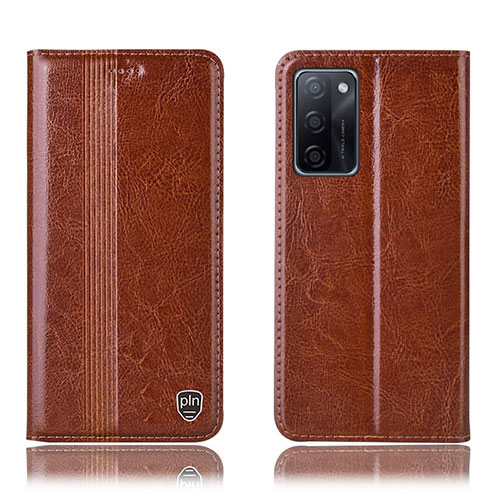 Leather Case Stands Flip Cover Holder H05P for Oppo A55S 5G Light Brown