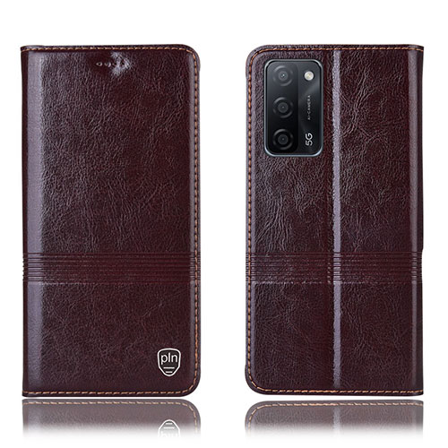 Leather Case Stands Flip Cover Holder H05P for Oppo A56 5G Brown