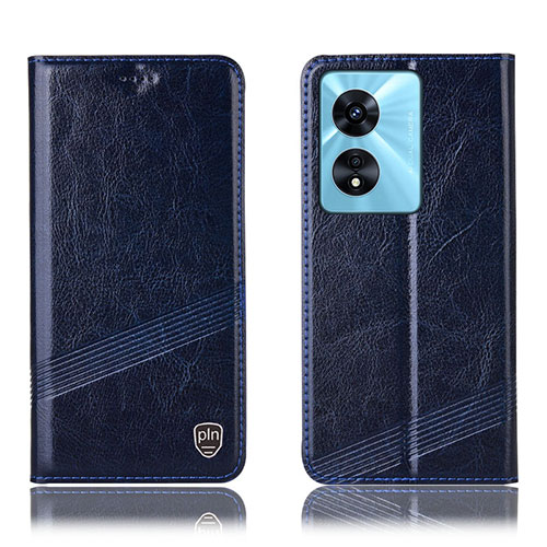 Leather Case Stands Flip Cover Holder H05P for Oppo A58 4G Blue