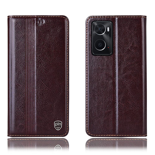 Leather Case Stands Flip Cover Holder H05P for Oppo A76 Brown