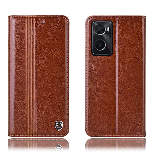 Leather Case Stands Flip Cover Holder H05P for Oppo A76 Light Brown