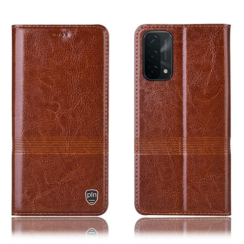 Leather Case Stands Flip Cover Holder H05P for Oppo A93 5G Light Brown