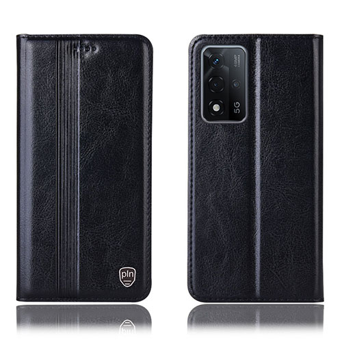 Leather Case Stands Flip Cover Holder H05P for Oppo A93s 5G Black