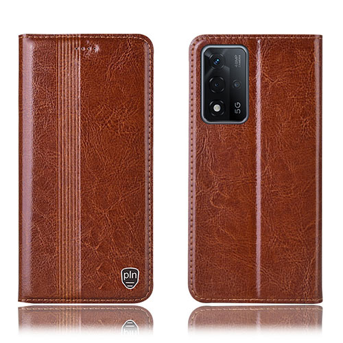 Leather Case Stands Flip Cover Holder H05P for Oppo A93s 5G Light Brown