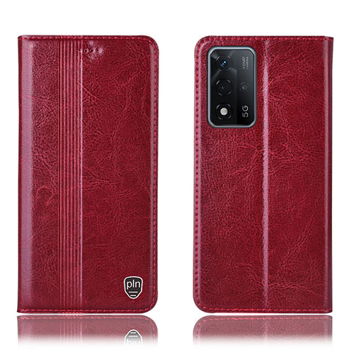 Leather Case Stands Flip Cover Holder H05P for Oppo A93s 5G Red