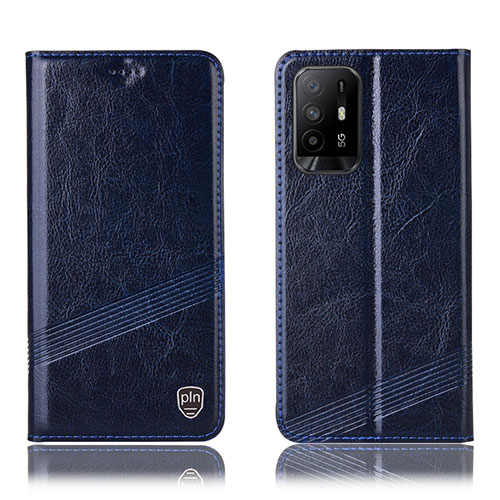 Leather Case Stands Flip Cover Holder H05P for Oppo A95 5G Blue