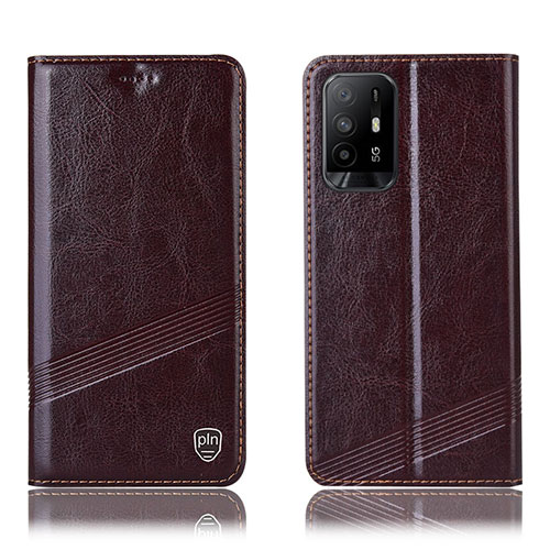 Leather Case Stands Flip Cover Holder H05P for Oppo A95 5G Brown