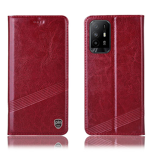 Leather Case Stands Flip Cover Holder H05P for Oppo A95 5G Red