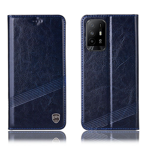 Leather Case Stands Flip Cover Holder H05P for Oppo F19 Pro+ Plus 5G Blue