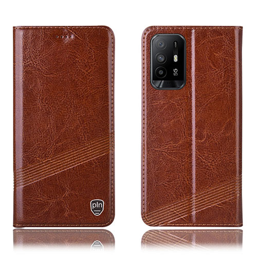 Leather Case Stands Flip Cover Holder H05P for Oppo F19 Pro+ Plus 5G Light Brown