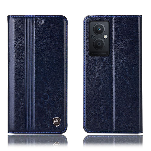 Leather Case Stands Flip Cover Holder H05P for Oppo F21 Pro 5G Blue