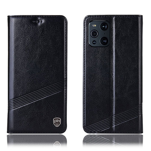 Leather Case Stands Flip Cover Holder H05P for Oppo Find X3 Pro 5G Black