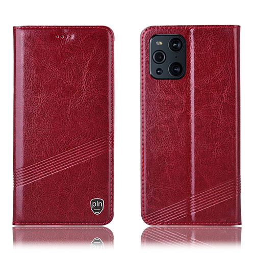Leather Case Stands Flip Cover Holder H05P for Oppo Find X3 Pro 5G Red