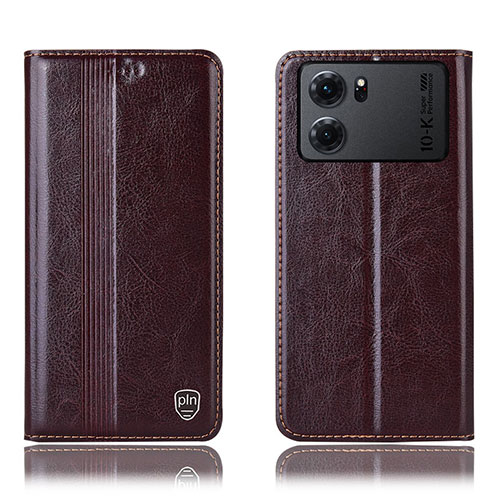 Leather Case Stands Flip Cover Holder H05P for Oppo K10 5G Brown