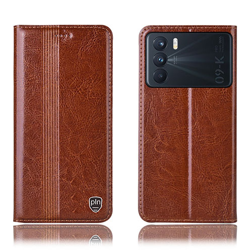 Leather Case Stands Flip Cover Holder H05P for Oppo K9 Pro 5G Light Brown