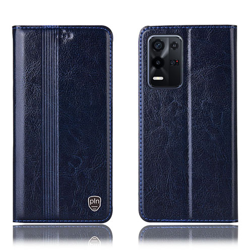 Leather Case Stands Flip Cover Holder H05P for Oppo K9X 5G Blue