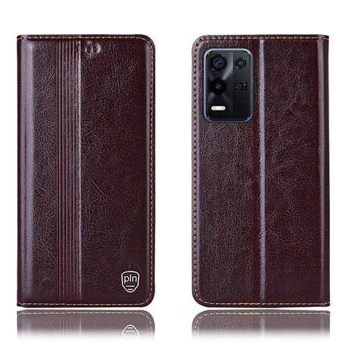 Leather Case Stands Flip Cover Holder H05P for Oppo K9X 5G Brown