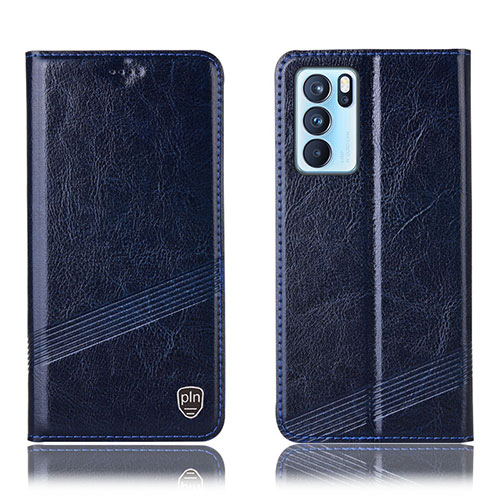 Leather Case Stands Flip Cover Holder H05P for Oppo Reno6 Pro 5G India Blue