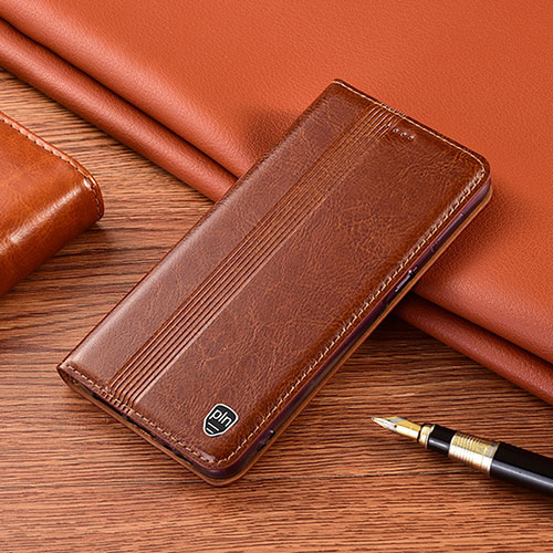 Leather Case Stands Flip Cover Holder H05P for Oppo Reno6 Z 5G Light Brown