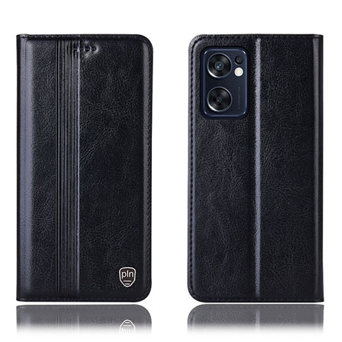 Leather Case Stands Flip Cover Holder H05P for Oppo Reno7 SE 5G Black