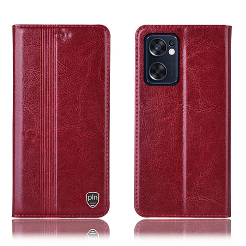 Leather Case Stands Flip Cover Holder H05P for Oppo Reno7 SE 5G Red