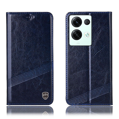 Leather Case Stands Flip Cover Holder H05P for Oppo Reno8 Pro 5G Blue