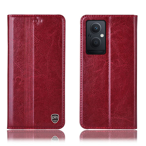 Leather Case Stands Flip Cover Holder H05P for Oppo Reno8 Z 5G Red