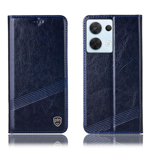 Leather Case Stands Flip Cover Holder H05P for Oppo Reno9 Pro 5G Blue