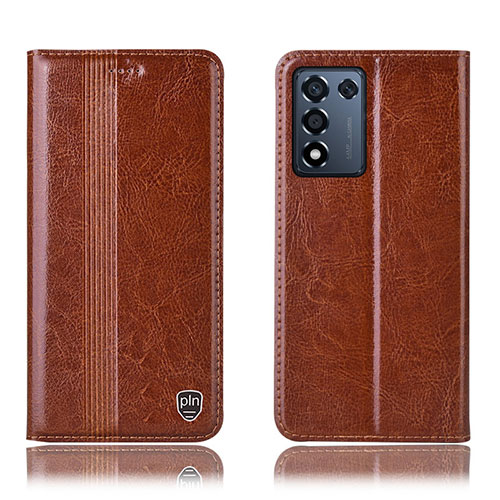 Leather Case Stands Flip Cover Holder H05P for Realme Q3s 5G Light Brown