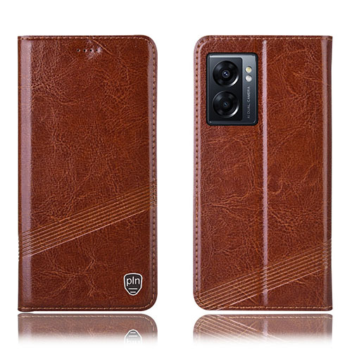 Leather Case Stands Flip Cover Holder H05P for Realme Q5i 5G Light Brown