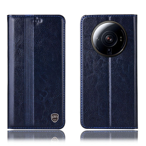 Leather Case Stands Flip Cover Holder H05P for Xiaomi Mi 12 Ultra 5G Blue