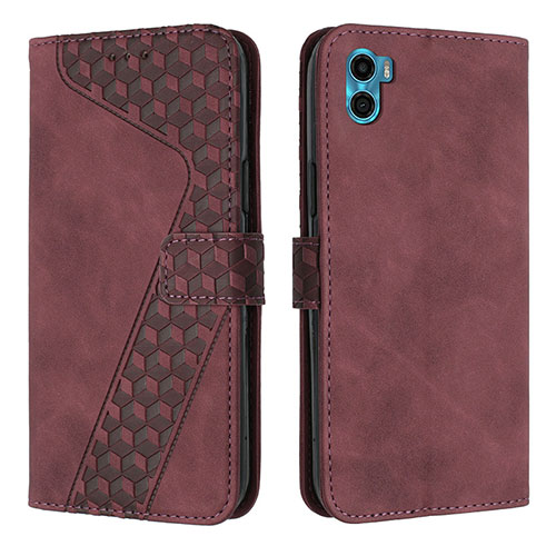 Leather Case Stands Flip Cover Holder H05X for Motorola Moto E22S Red