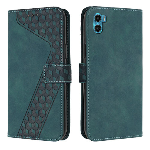 Leather Case Stands Flip Cover Holder H05X for Motorola Moto E32 India Green