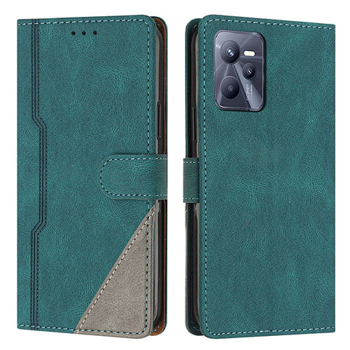 Leather Case Stands Flip Cover Holder H05X for Realme Narzo 50A Prime Green