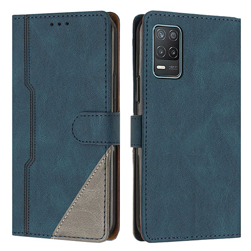 Leather Case Stands Flip Cover Holder H05X for Realme Q3 5G Blue