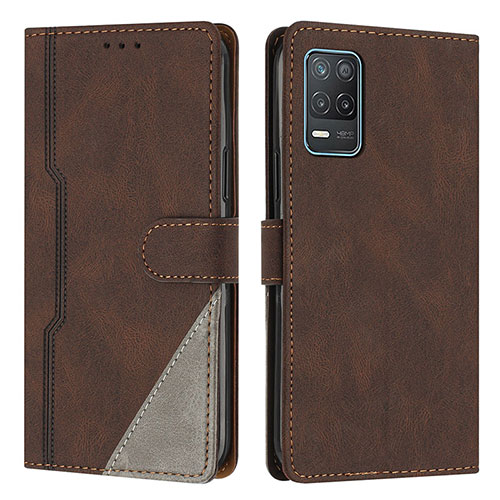 Leather Case Stands Flip Cover Holder H05X for Realme Q3 5G Brown