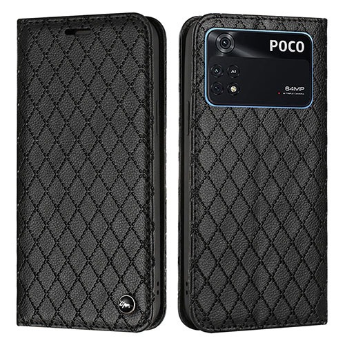 Leather Case Stands Flip Cover Holder H05X for Xiaomi Poco M4 Pro 4G Black